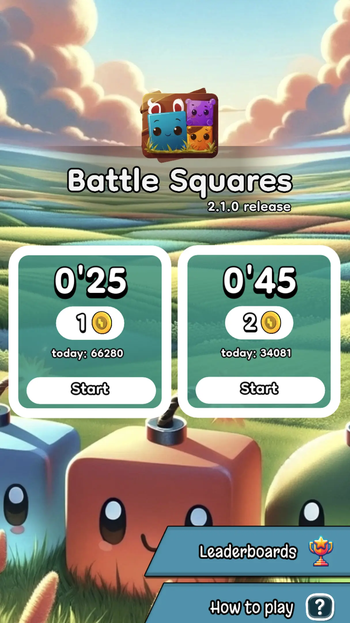 Battle Squares: home screen and game modes
