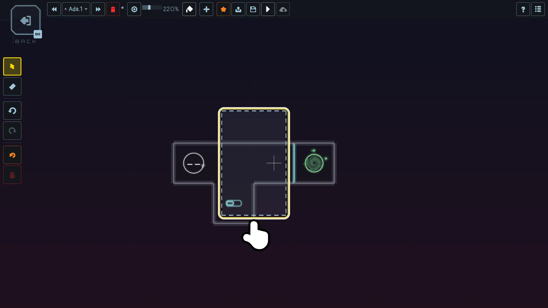 Dragging a frame from empty space selects every room it touches