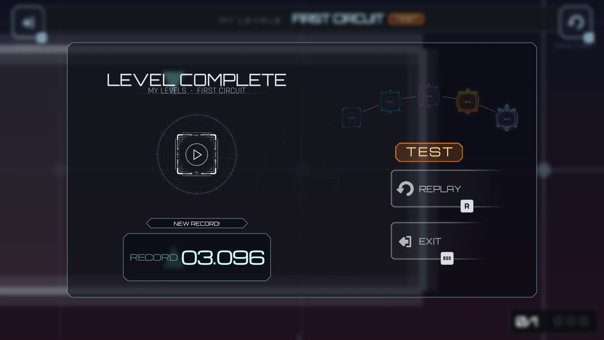 Level complete in test mode: this run unlocks publication
