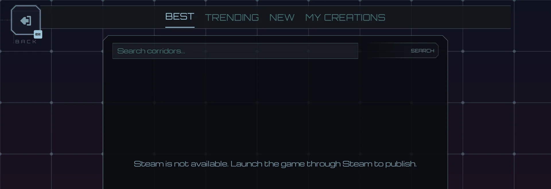 The Workshop screen: its sorting tabs and the search line